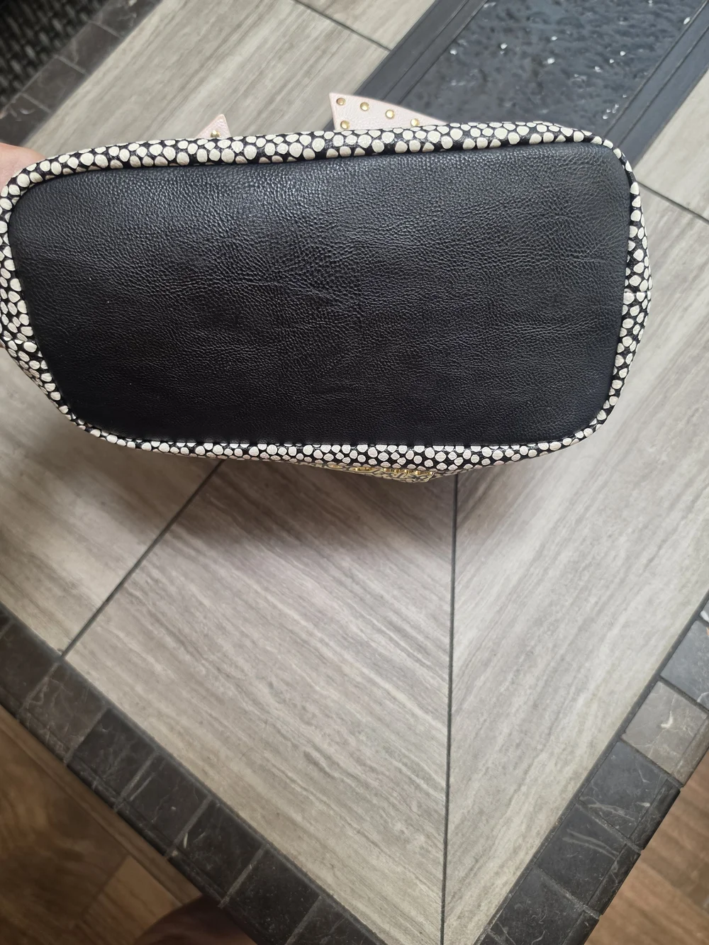 Betsey Johnson Black & White Dot Satchel with Pink Bow